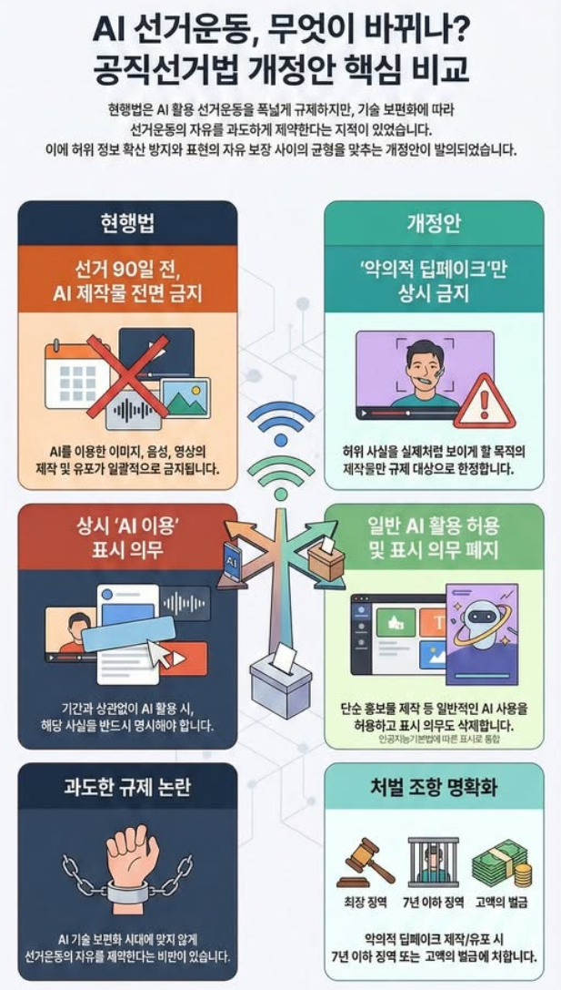 AI 선거운동 공직선거법 개정안 핵심 비교 - 현행법 vs 개정안